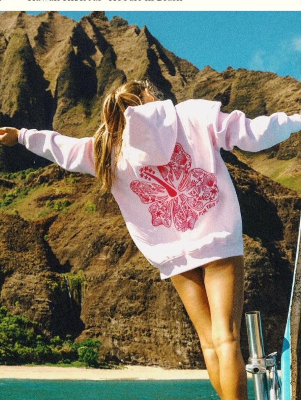 Pink Palm Puff Hawaii Hibiscus Hoodie